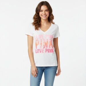 Pink Victoria’s Secret Sequin Letter T-shirt Short sleeve Y2K 2000s White XS